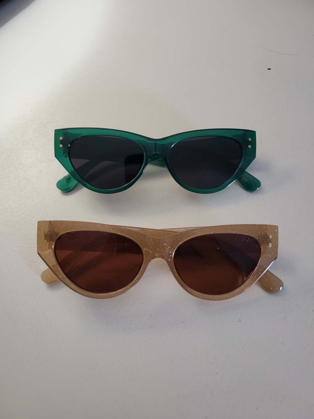 Sea Tan Glitter Frame Sunglasses with Green Lenses